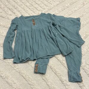 Boutique Kids Blue Buttoned Outfit- Posh Peanut Waffle